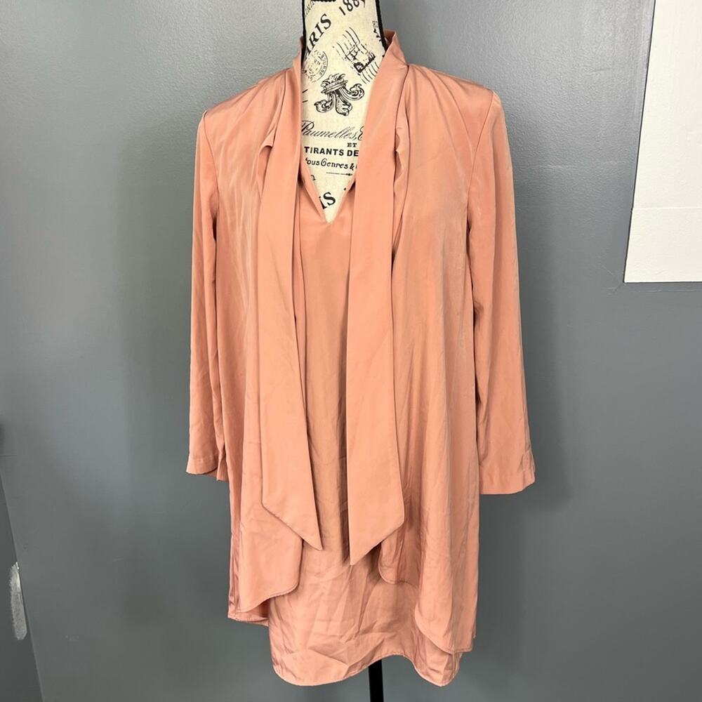 Paper Crown light pink v-neck long sleeve blouse with tie detail